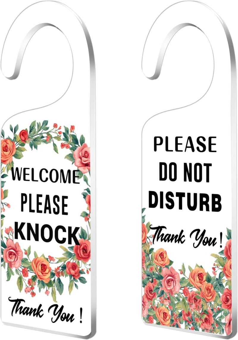CHGCRAFT 2 Pack Flower Please Do Not Disturb and Welcome Please Knock Door Hangings Sign Do Not Disturb Sign Door Hanger Sign Acrylic Engraved Transparent Door Sign for Office Home and Meeting Session - Image 1